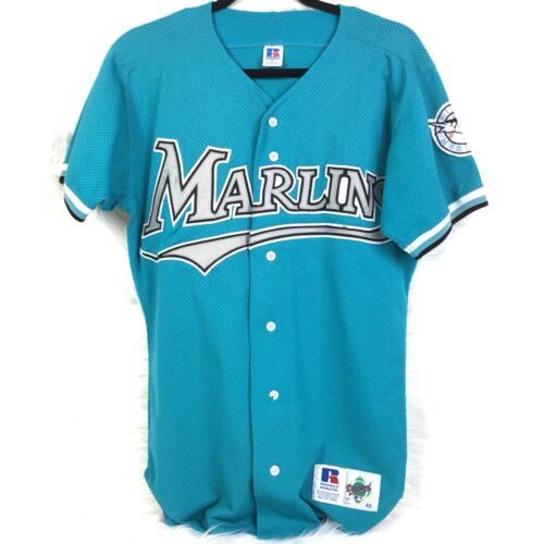 Marlins Vintage Teal And Gray Diamond Collection Size 40 Russell Athletic 海外 即決