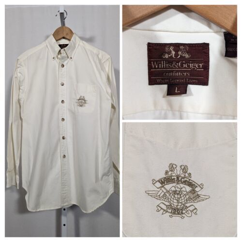 Willis Geiger Vintage Logo Embroidered Denim Chino Broadcloth Cotton White Shirt 海外 即決
