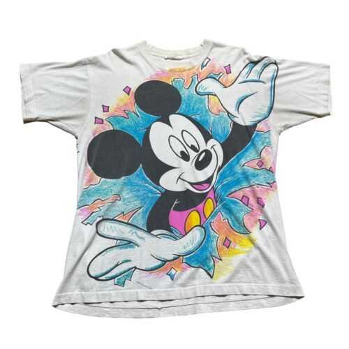 Vintage Mickey Mouse 90s Merry Leigh Disney All Over Print AOP T Shirt Size XL 海外 即決