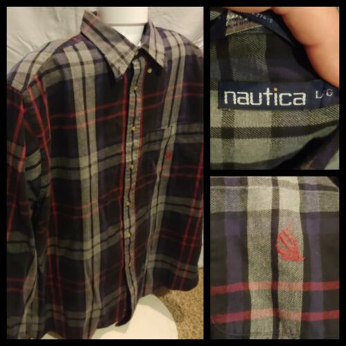 Vintage 90s Mens Nautica Long Sleeve Plaid Button Shirt Sz Large 海外 即決
