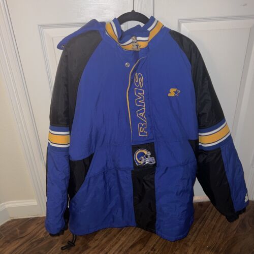 Vintage Pro Player Rams Puffer Coat Jacket Adult XL Starter Line Style WithHood 海外 即決