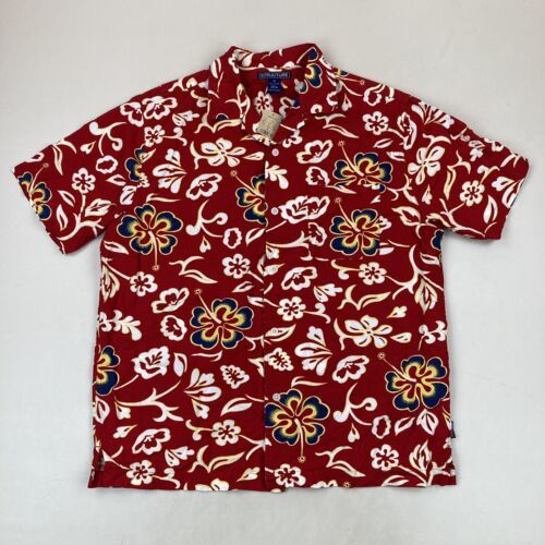 NWT Vintage Structure Red Floral Hawaiian Button Front Shirt Short Sleeve Size M 海外 即決