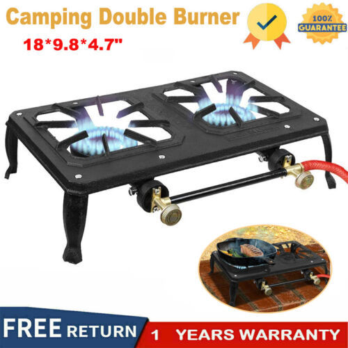 Portable Stove Double Burner Iron Propane LPG Gas Cooker For Outdoor Camping BBQ 海外 即決