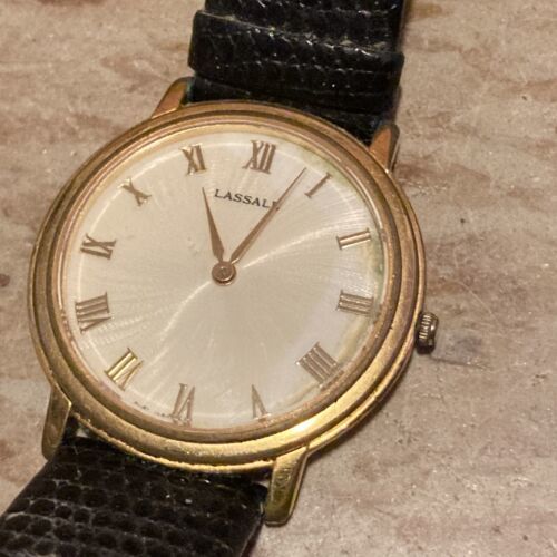 Lassale By Seiko 7N00-F099 Thin Model Watch Gold tone w leather band works 海外 即決