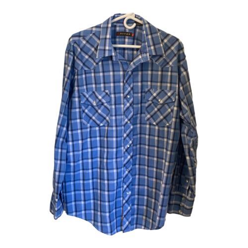 Vintage Roper Western Mens XL Blue Pearl Snap Button Up Long Sleeve Shirt 海外 即決