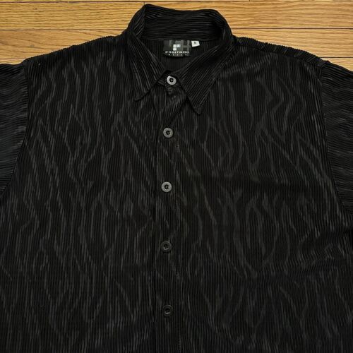 Vintage Positano Black Pleated Button Up Shirt Medium Issey Miyake Style 海外 即決