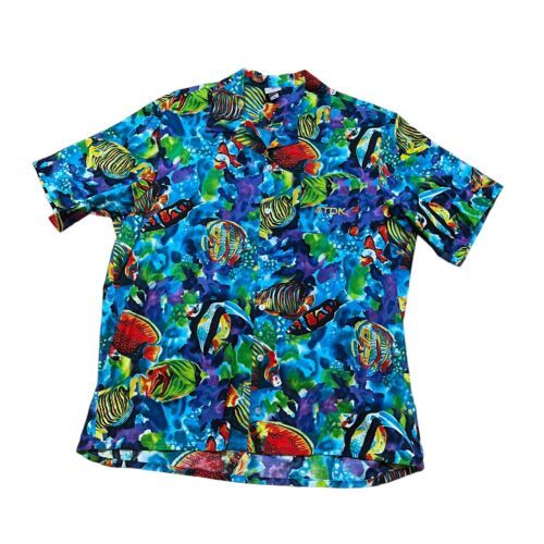 Vintage Scorpio Men’s Hawaiian Shirt Size XL Bright Tropical Fish Print USA 海外 即決