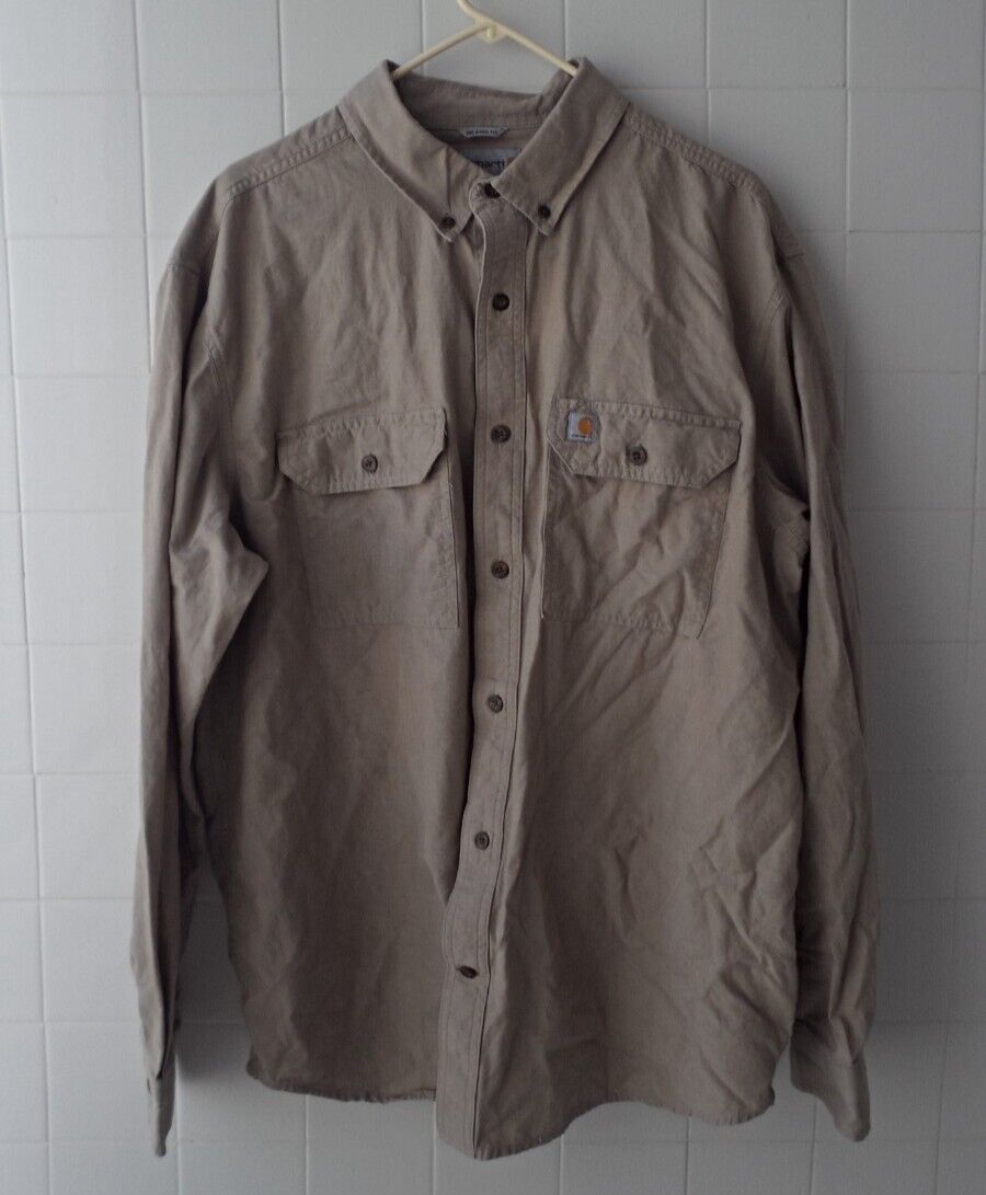vintage carhartt beige relaxed fit button down long sleeve double pocket XL 海外 即決