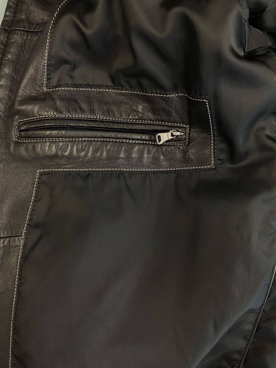Hugo Boss Mens 42 R US 52 IT Black Leather Jacket Coat Zip Pockets Lined Auth 海外 即決 - 4