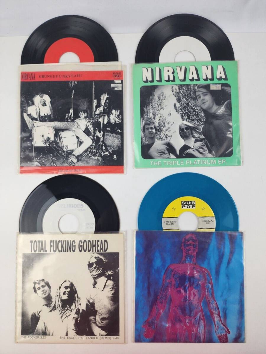 Set 4 Nirvana 7" singles Vinyl record 1 of 500, Sub Pop Blue Swirl Sliver, Demos 海外 即決