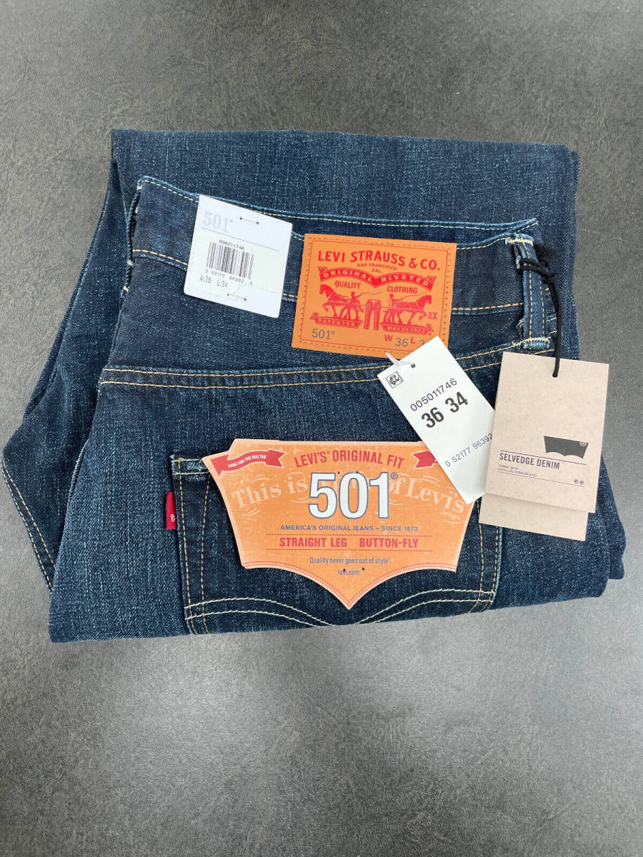 LEVI'S 501 Jeans Straight Leg Denim W36 L34 BLANK TAB (1746) RED LINE Selvedge 海外 即決