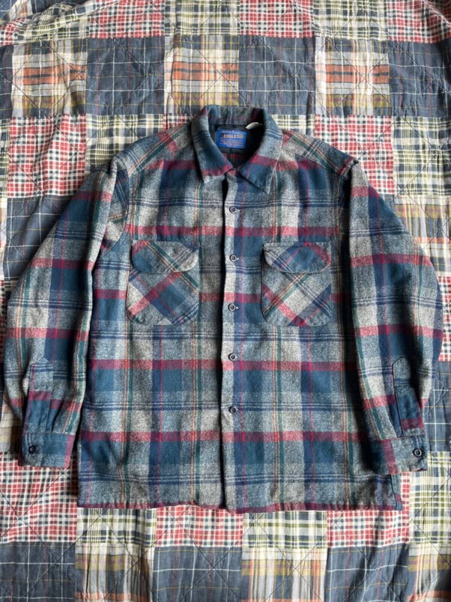 Vintage Pendleton 100% Pure Vintage Wool Flannel Plaid Long Sleeve Shirt Men’s L 海外 即決