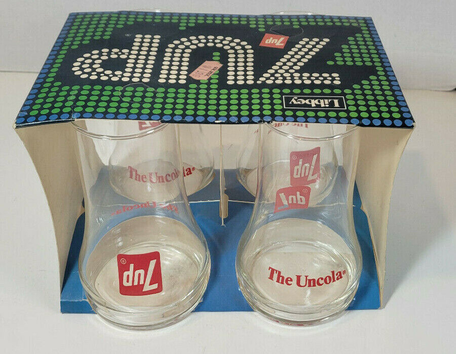 Vtg 1960s-70s 7UP The Uncola Glasses Libbey Set of Four New Old Stock MINT 海外 即決 - 1