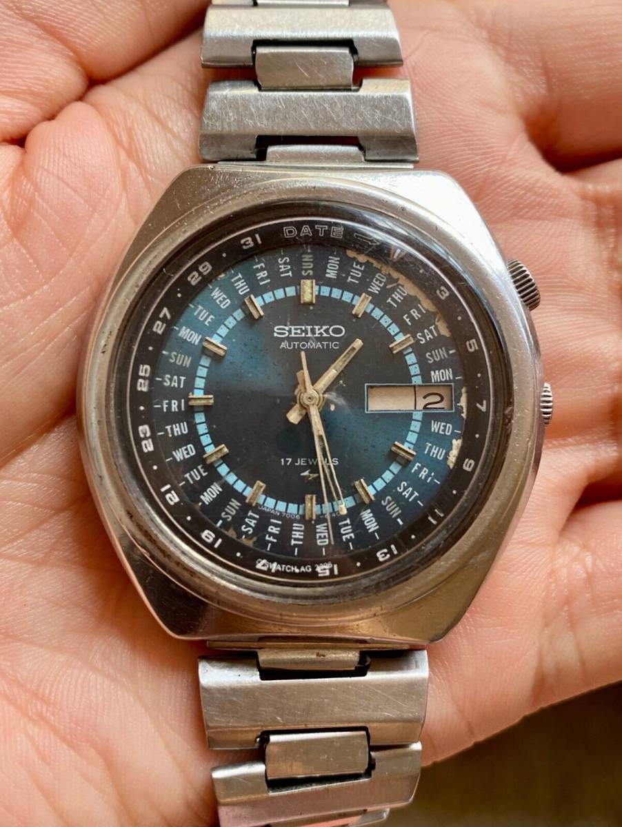 Seiko 7006-6039 Perpetual Calendar Automatic Date Vintage Men's Watch Blue  Dial 海外(海外商品購入代行)｜売買されたオークション情報、yahooの商品情報をアーカイブ公開 - オークファン（）