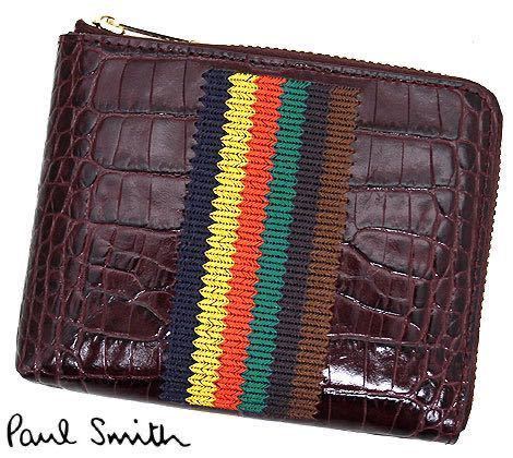 ★新品★Paul Smith(ポールスミス)/イタリア製/L字ファスナー財布/本革レザー/小銭入れ/クロコ風/マルチストライプ/ワイン_画像1