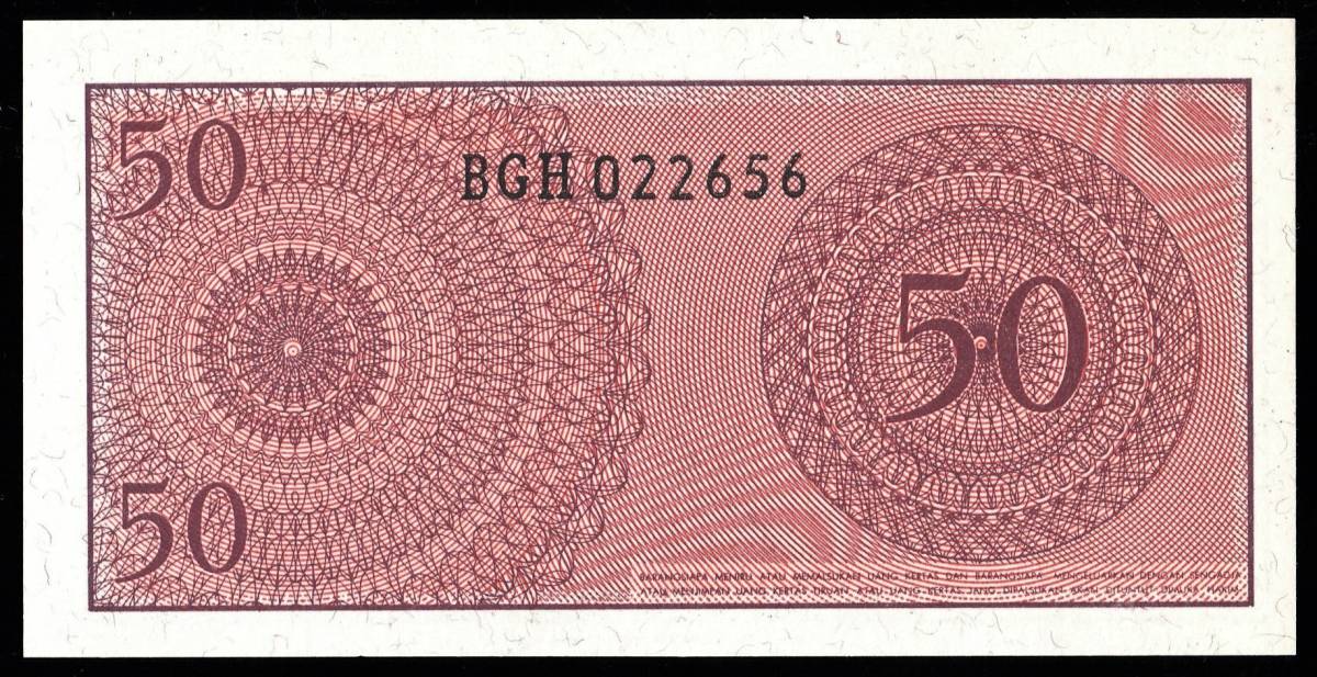 インドネシア 50セン紙幣 1964年 112mm×56mm　＜BGH022656＞_画像5