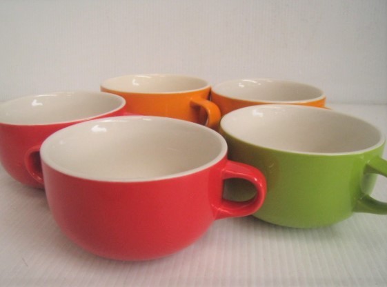 両手スープカップ　5個まとめて　マグカップ　赤　オレンジ　グリーン　サイズ：外径11×H7㎝　/19N3.16-29_画像2