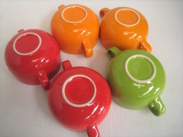 両手スープカップ　5個まとめて　マグカップ　赤　オレンジ　グリーン　サイズ：外径11×H7㎝　/19N3.16-29_画像3