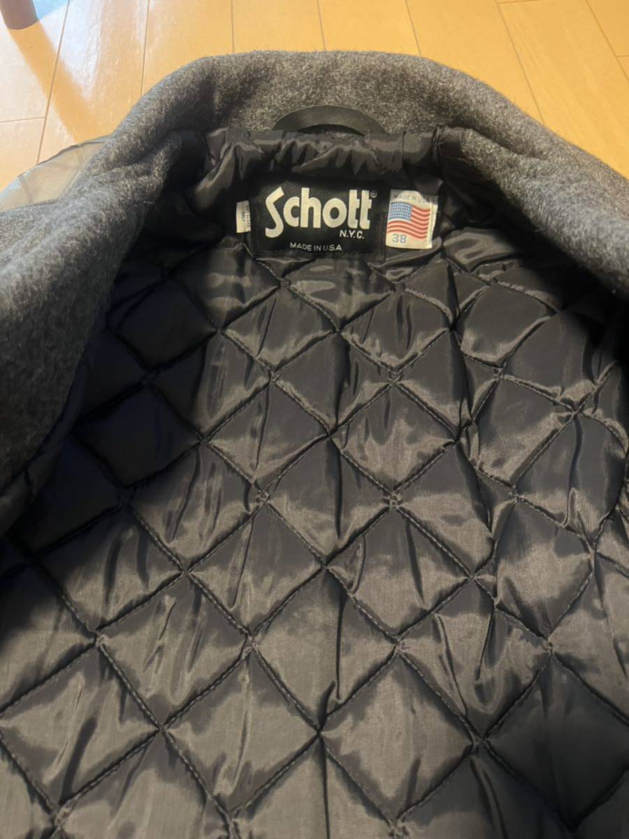 ショット Schott NYC ピーコート シングルボタン　アメリカ製 size38 Lグレー色　超美品です。