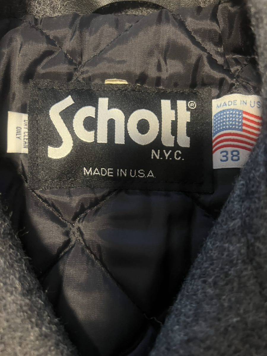 ショット Schott NYC ピーコート シングルボタン　アメリカ製 size38 Lグレー色　超美品です。