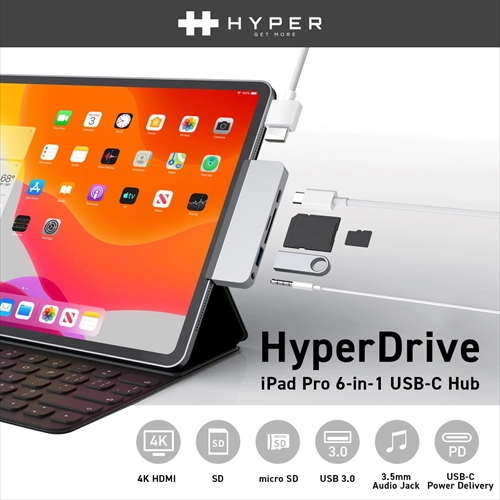 HYPER HyperDrive iPad Pro専用 6-in-1 USB-C Hub スペースグレー HP16177(l-4589753051775) 1