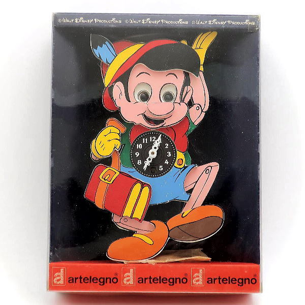  Disney Pinocchio wooden wall clock Artelegno company Italy made 1970 period hand winding clock unused goods 