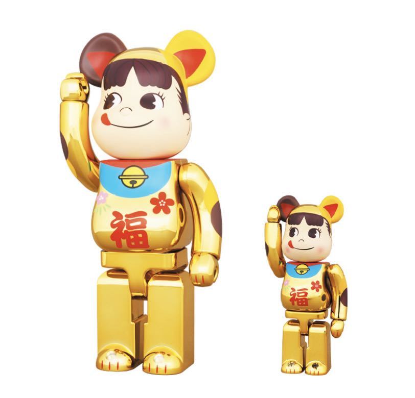 BE@RBRICK 招き猫ペコちゃん 福 金メッキ 100% & 400 不二家 ベア