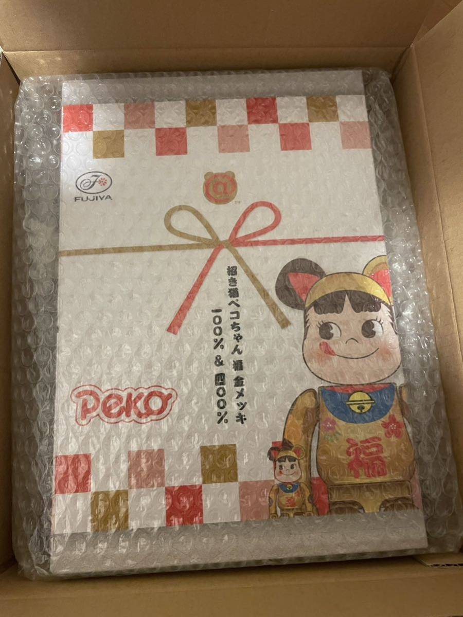 BE@RBRICK 招き猫ペコちゃん 福 金メッキ 100% & 400 不二家 ベア