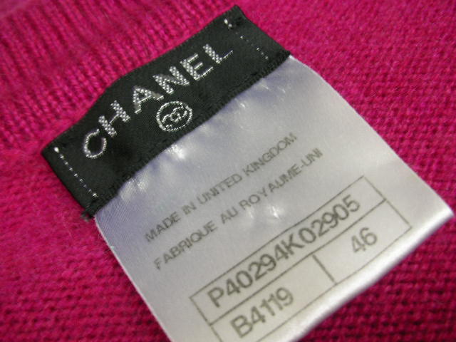  Chanel beautiful goods * pretty short cardigan cashmere thin 100% pink × navy 