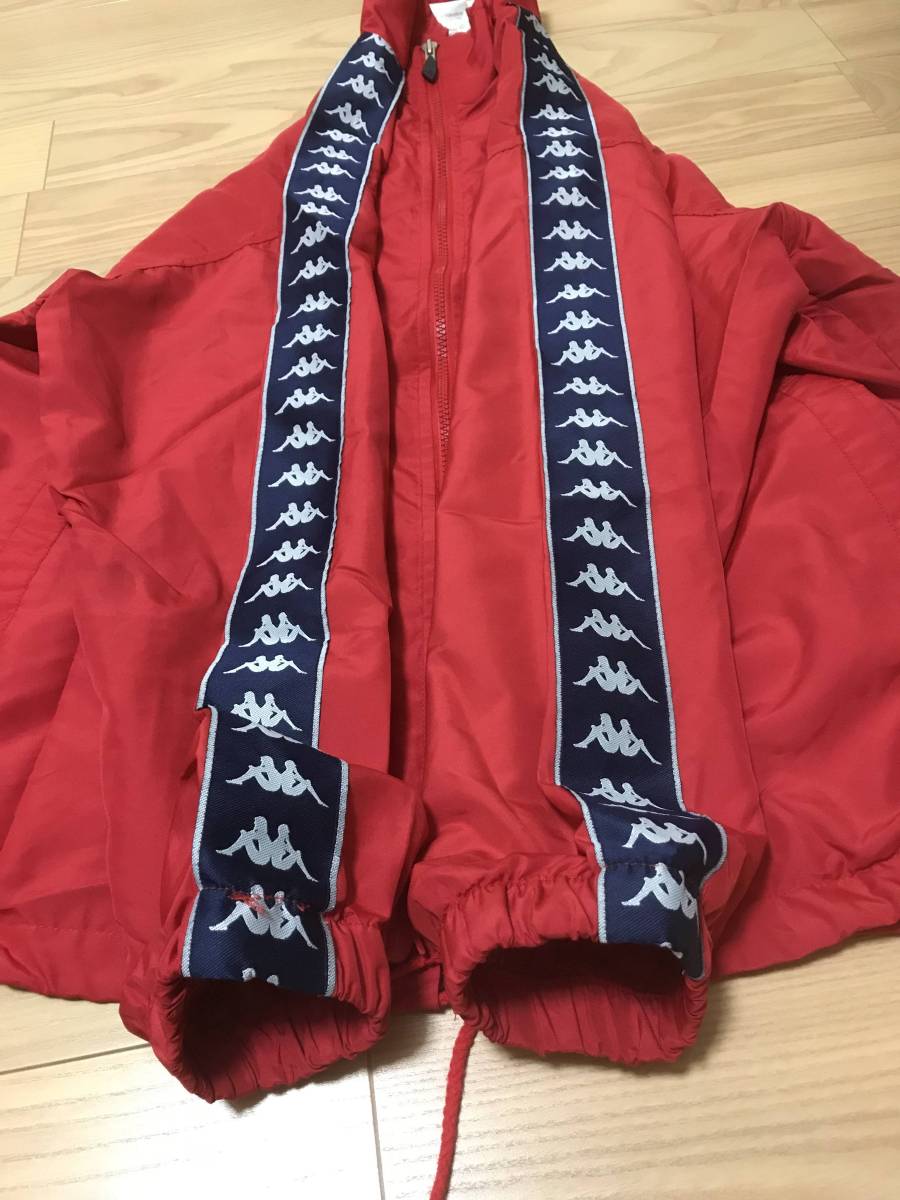 US古着☆Vintage 90s kappa／オールドカッパ 袖ライン&ロゴ 薄手ナイロン フルジップジャケット size M ビッグシルエット 胸&背面ロゴ大_画像3