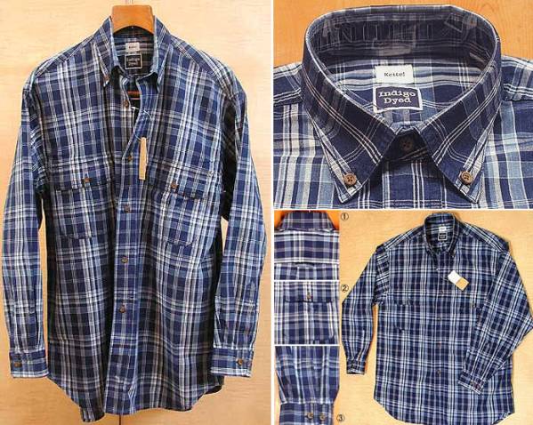 新品 先染めインディゴ染チェック　B.Dシャツ S col No.4 即決_アメリカ製生地使用、企画日本、縫製中国