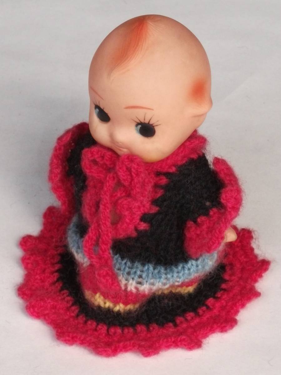  Showa Retro old kewpie doll doll flamenco costume hand-knitted knitting wool doll clothes handicrafts hand made dress sofvi small height approximately 10cm Vintage 