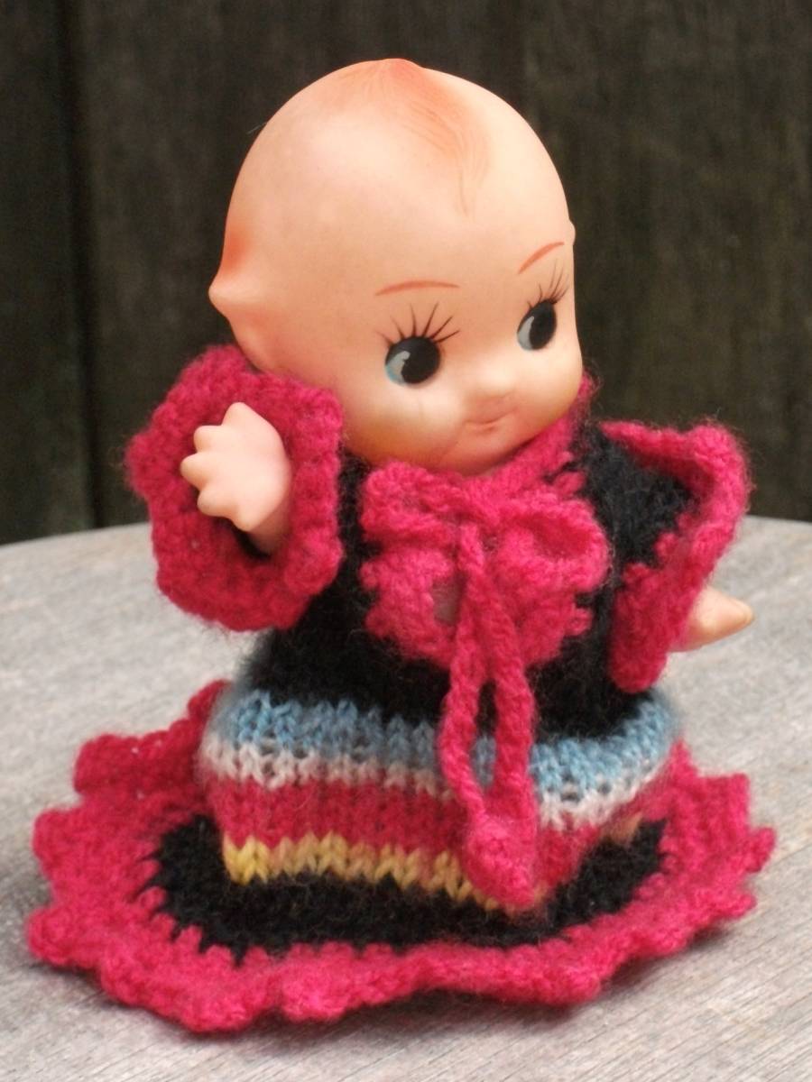  Showa Retro old kewpie doll doll flamenco costume hand-knitted knitting wool doll clothes handicrafts hand made dress sofvi small height approximately 10cm Vintage 