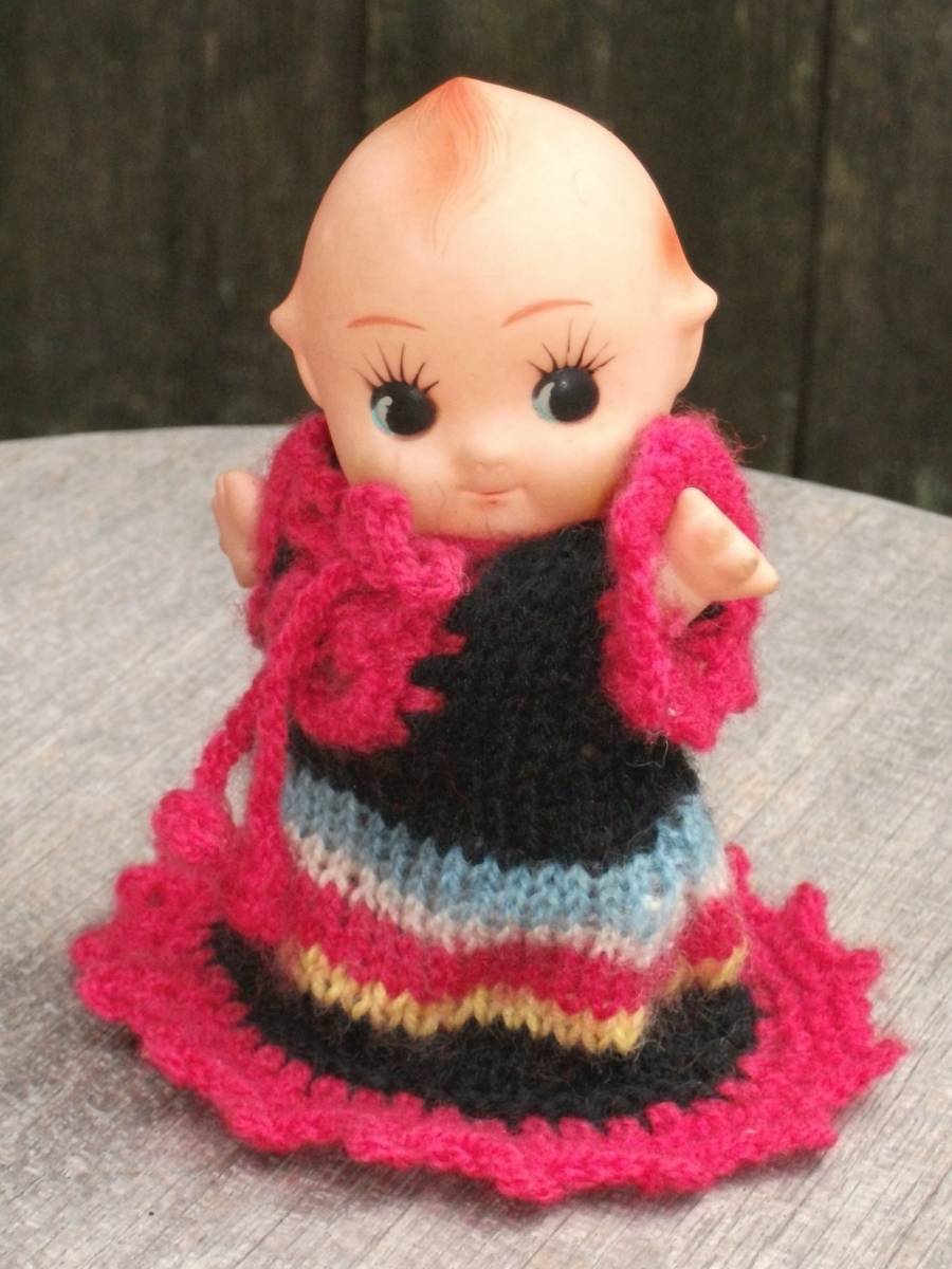  Showa Retro old kewpie doll doll flamenco costume hand-knitted knitting wool doll clothes handicrafts hand made dress sofvi small height approximately 10cm Vintage 