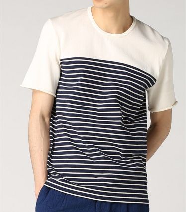  spring summer new goods regular price 2.3 ten thousand roberto collina /ro belt collie na cotton border short sleeves crew neck knitted JOURNAL STANDARD special order size 46