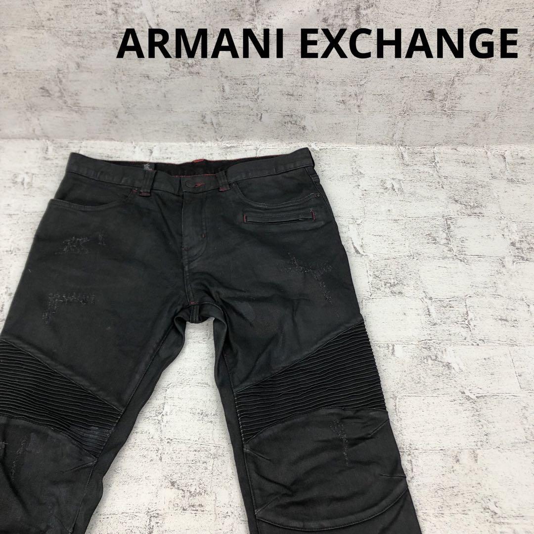 ARMANI EXCHANGE アルマーニエクスチェンジ J27 COATED BLACK BIKER JEAN デニム W13503