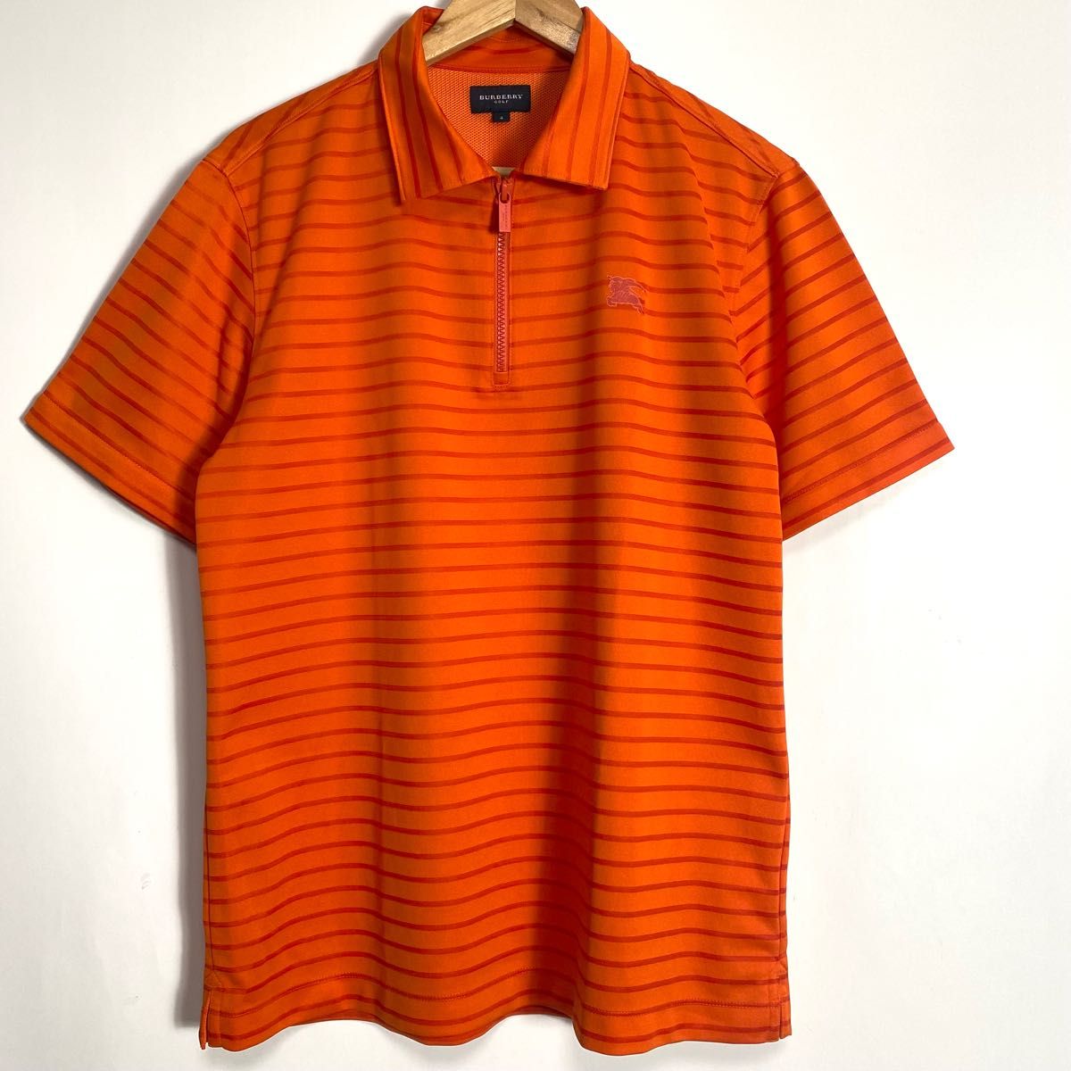 【美品】BURBERRY GOLF バーバリーハーフジップ ボーダー ポロシャツ ゴルフウェア オレンジ系 4 XL