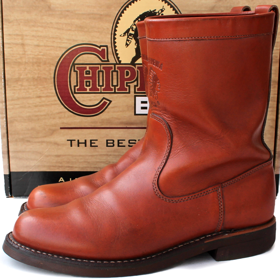 黒タグ・USA製★Chippewa チペワ★VINTAGE WELLINGTON BOOTS RUSSET 8=26 91091 ペコス ウエスタンブーツ バイカー カントリー メンズ i-95_画像1