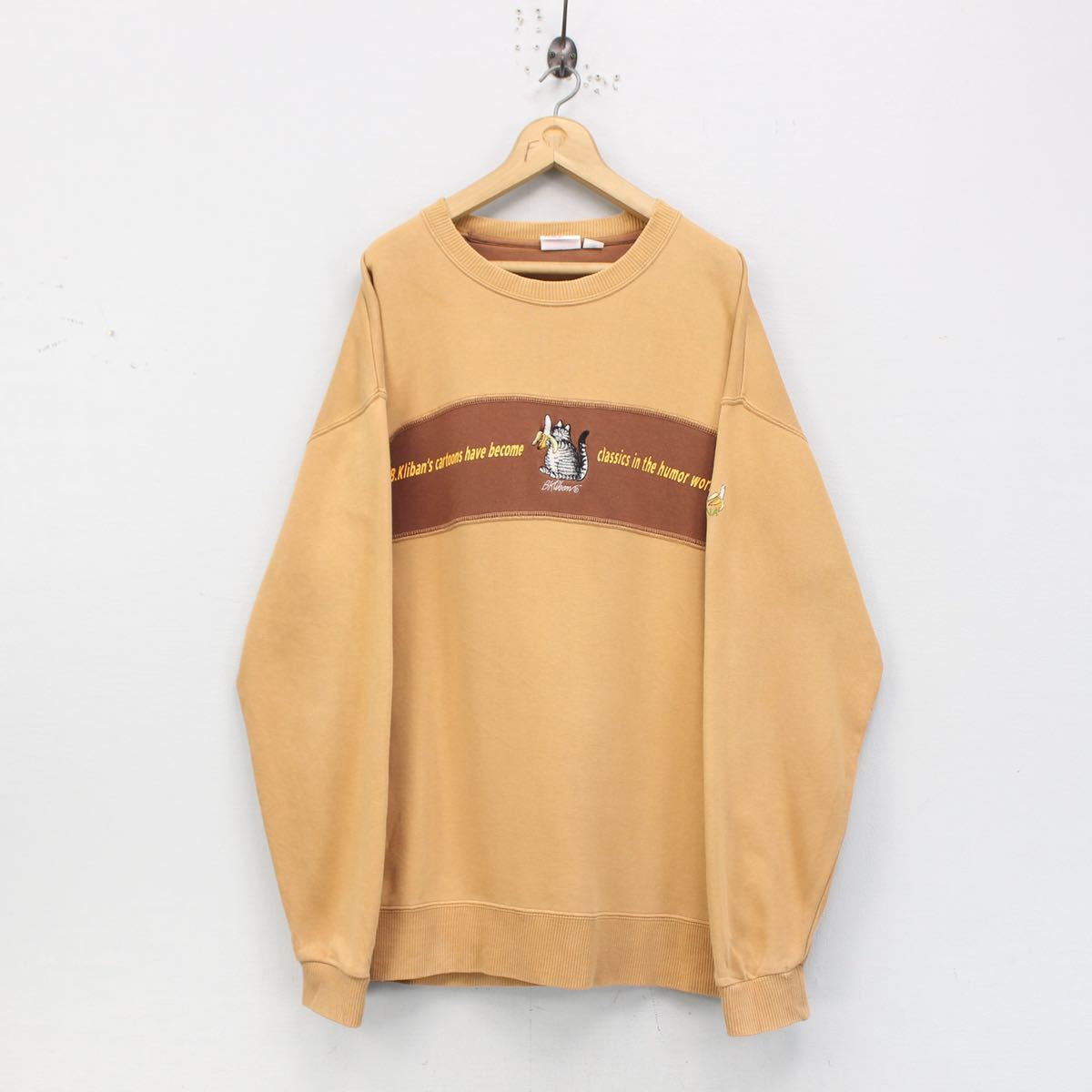 RETRO VINTAGE AMERICAN MARKET PLACE CAT BANANA EMBROIDERY DESIGN SWEAT SHIRT/レトロ古着ネコバナナ刺繍デザインスウェット