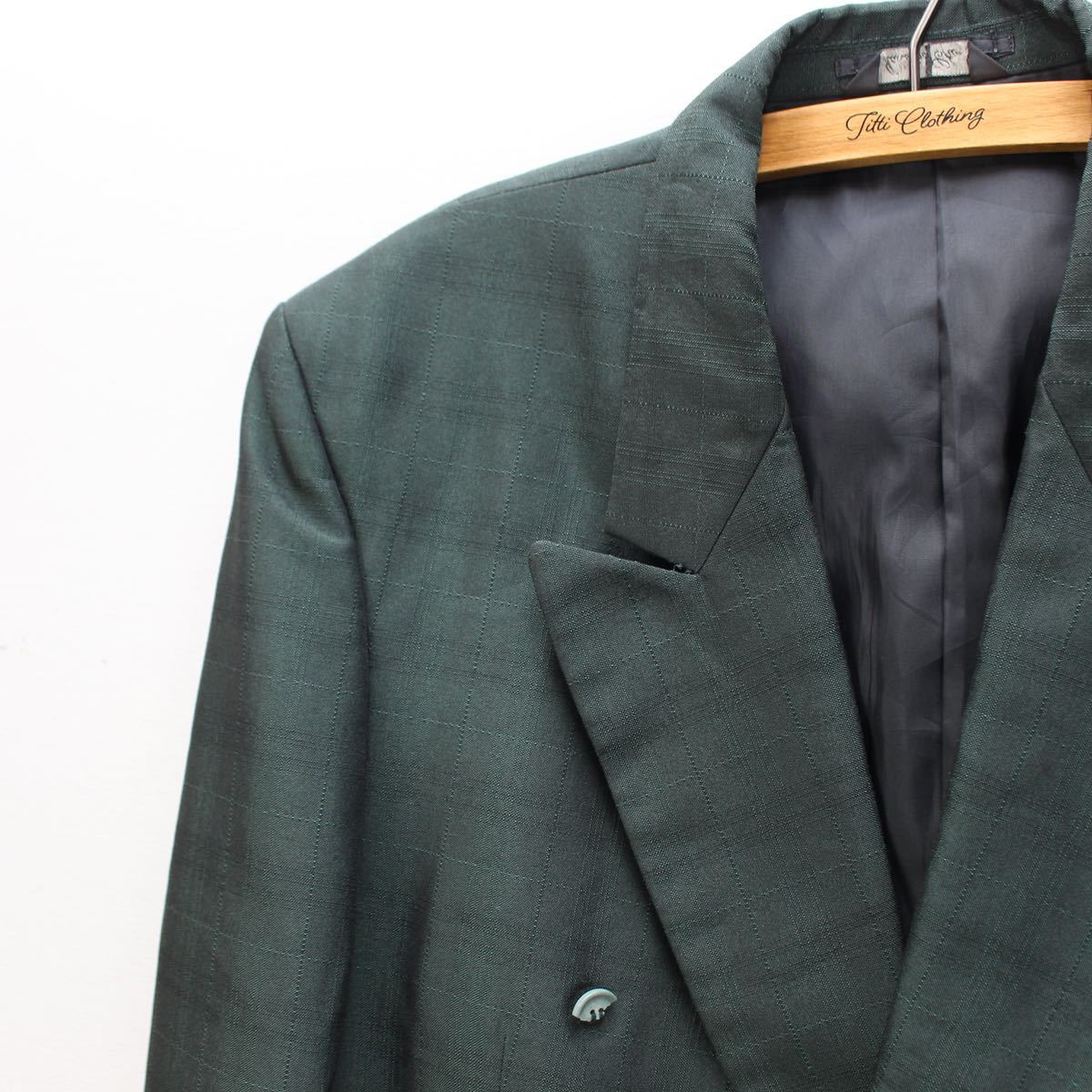 USA VINTAGE CHECK PATTERNED GREEN COLOR DOUBLE TAILORED  JACKET/アメリカ古着グリーンカラーダブルテーラードジャケット