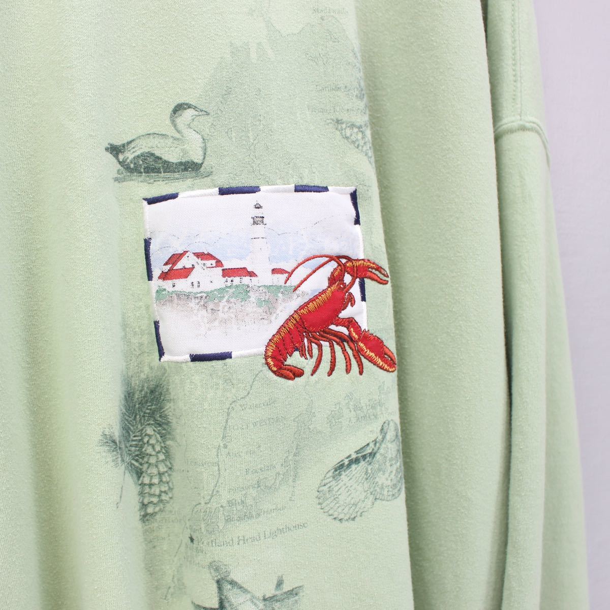 USA VINTAGE top stitch LOBSTER EMBROIDERY DESIGN OVER SWEAT SHIRT/アメリカ古着ロブスター刺繍デザインオーバースウェット