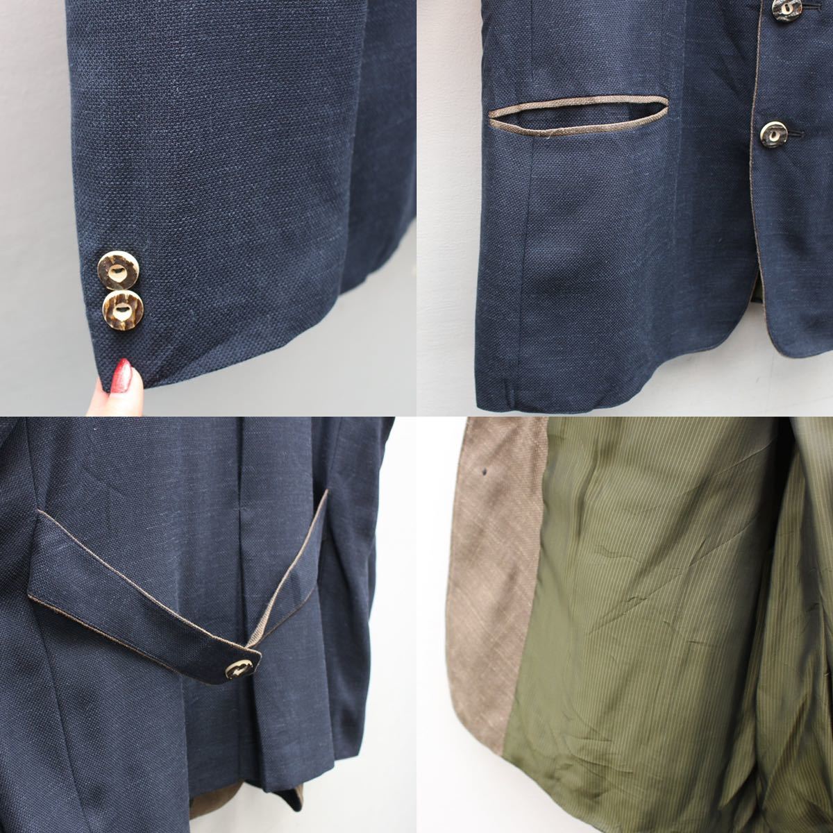 EU VINTAGE tofani NAVY COLOR LINEN TYROLEAN JACKET EU VINTAGE tofani NAVY COLOR LINEN TYROLEAN JACKET