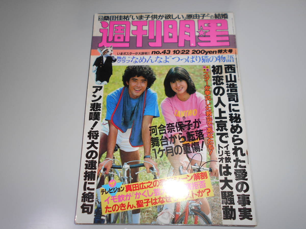 週刊明星 昭和56 1981年10/22 43 桑田佳祐 荒井由実 松任谷正隆 真田広之 河合奈保子 山口百恵 三浦友和 なめんなよ つっぱり猫_画像1