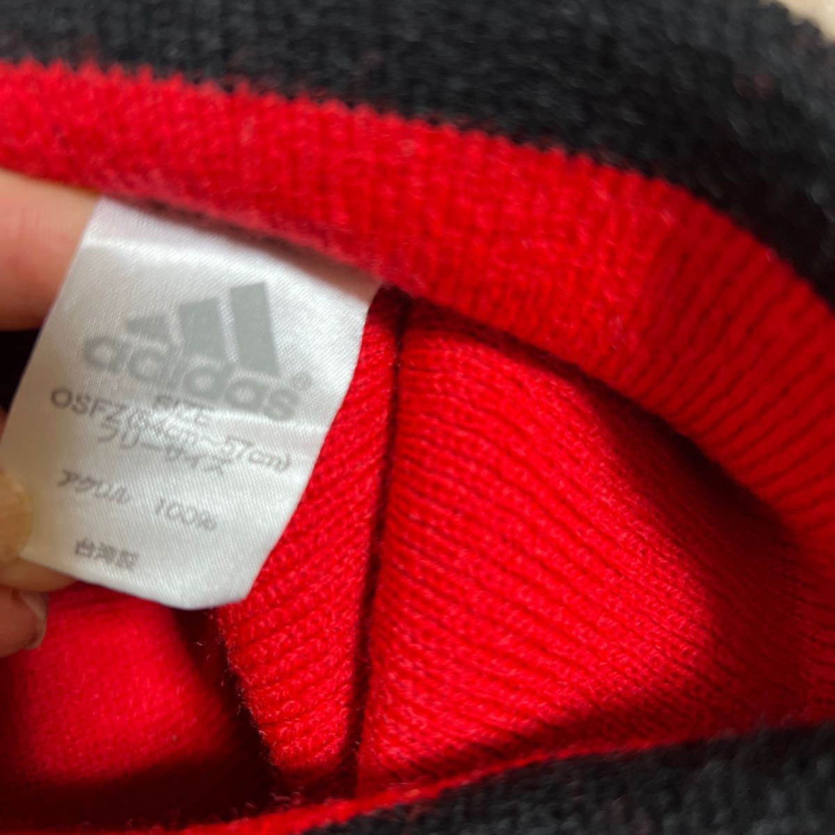adidas ビーニー ニット帽 ニットキャップ アディダスニット帽 赤 54-57 フリーサイズ