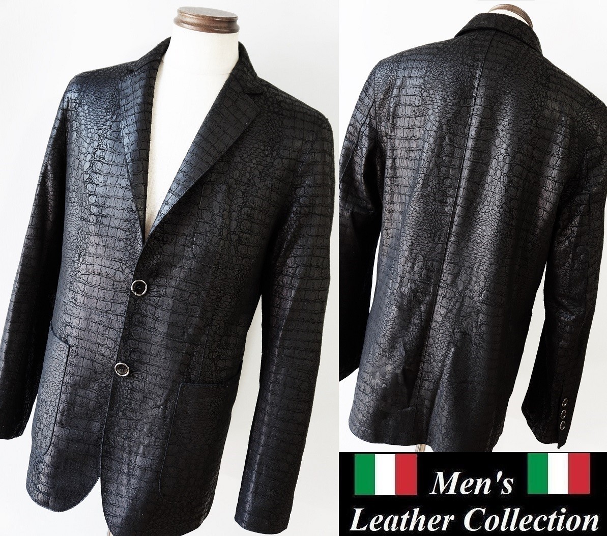 融合意大利·優雅☆終極破洞寶寶ram皮夾克男士鱷魚鱷魚壓紋綿羊皮定制夾克男士皮草 原文:イタリアン・エレガンスの融合☆究極のひび割れベビーラムレザージャケット メンズ 鰐クロコ型押し羊革テーラードジャケット メンズ 毛皮