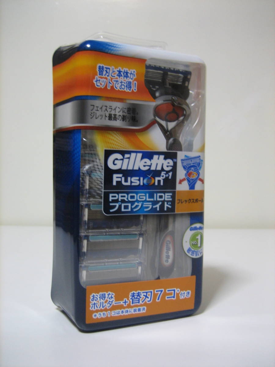 新品 未開封品　P&G　ジレット フュージョン5＋1 プログライド フレックスボール　替刃７コ付（うち１コは本体に装着済） 　☆ドイツ製替刃_画像1