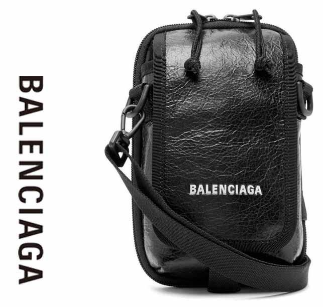 送料無料☆バレンシアガ スマホポーチ BALENCIAGA 新品 トリーバーチ ミラー エクスプローラー フォン ショルダーバッグ クロスボディ クロスボディ メタルロゴ ポーチバッグ ブラック ウエストポーチ