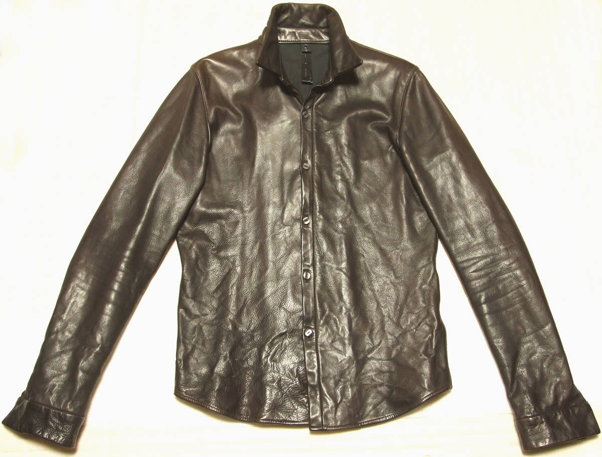 ■ wjk LEATHER SHIRT JACKET【M / DB】ブランド初期上質COW HIDE！新同極美品！_画像1