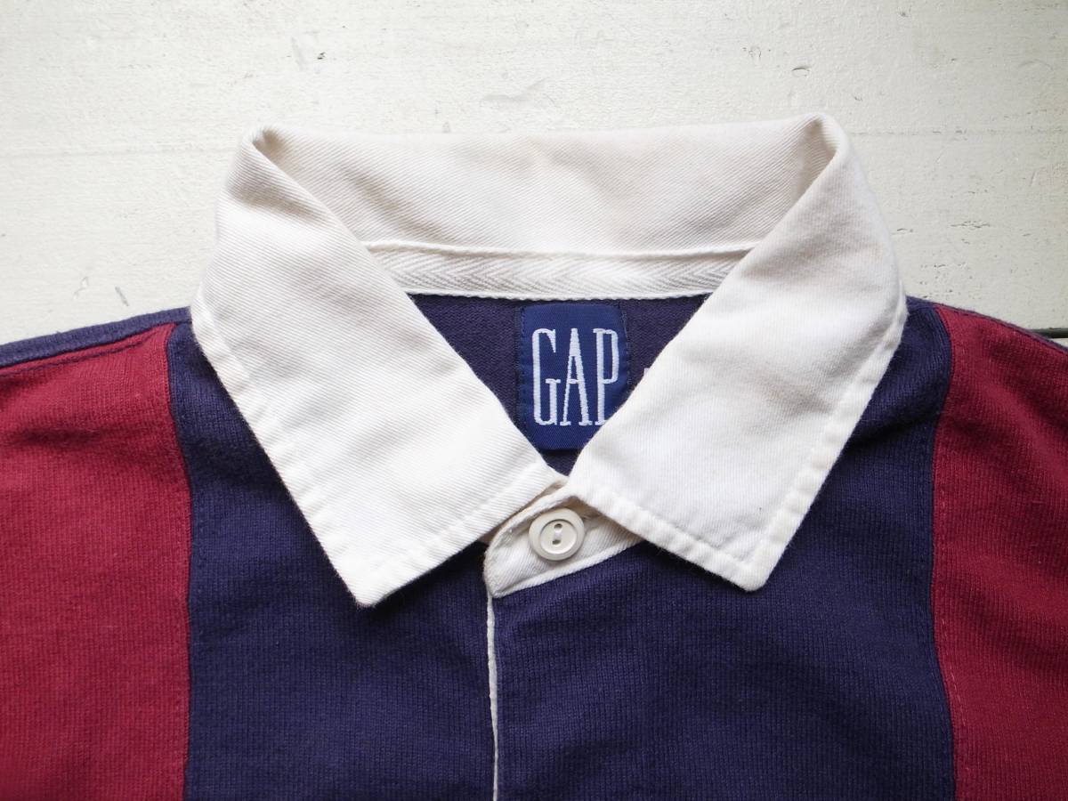 90's OLD GAP オールドギャップ バイカラー ナンバリング ラガーシャツ S ネイビー × エンジ_画像4
