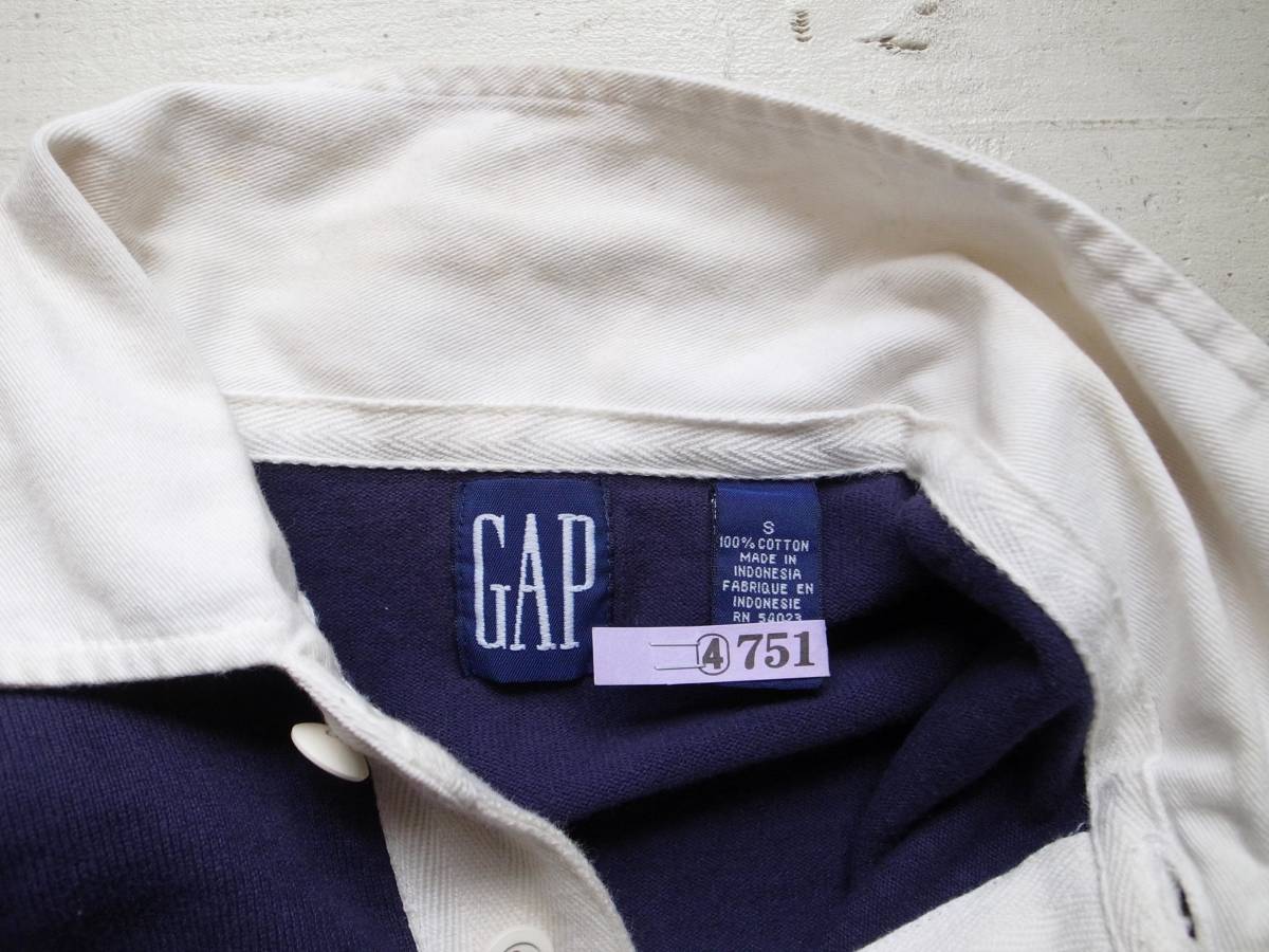90's OLD GAP オールドギャップ バイカラー ナンバリング ラガーシャツ S ネイビー × エンジ_画像5